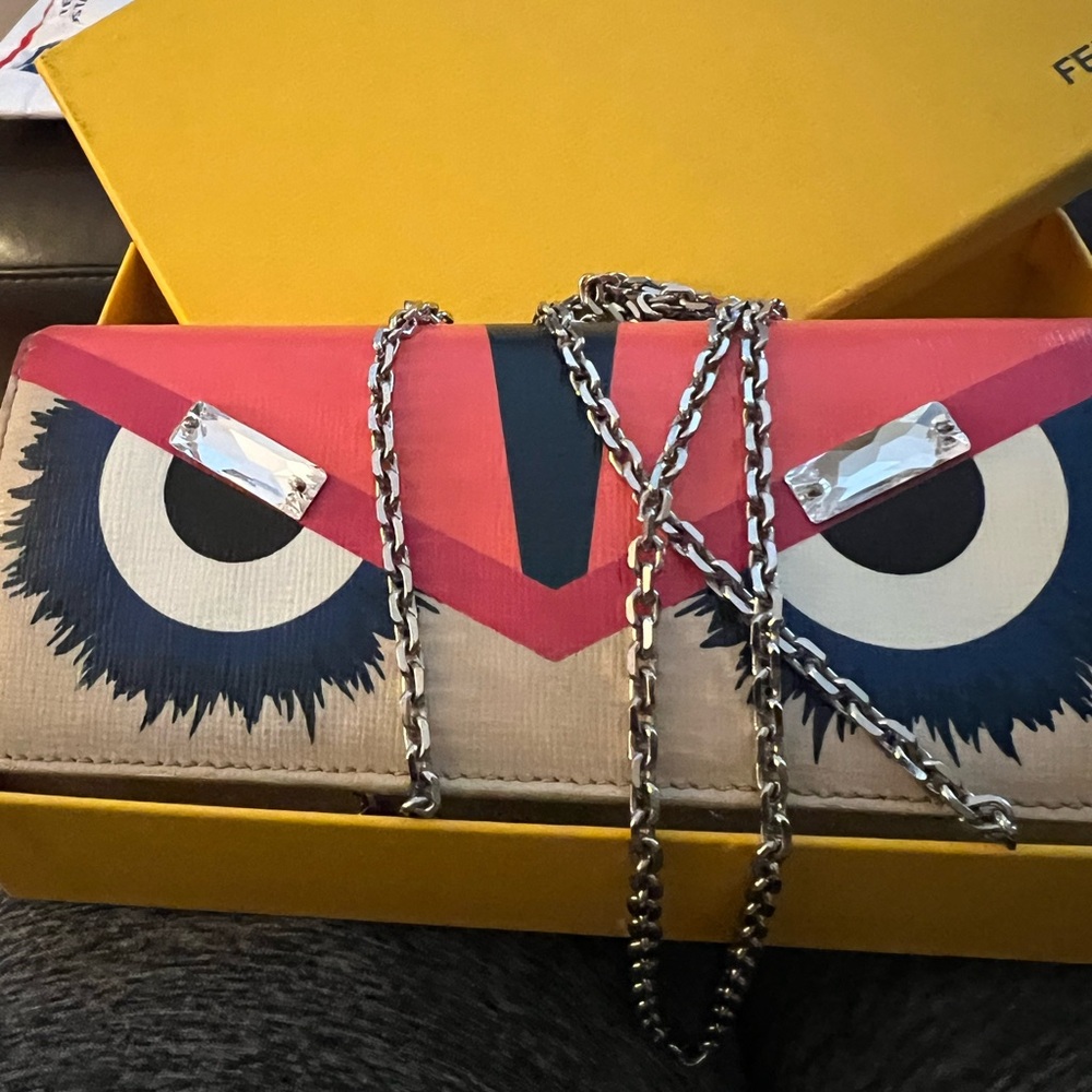 Fendi Monster Continental Multicolor Wallet w/ Crossbody Chain, Box & Dust Bag - Picture 4 of 14